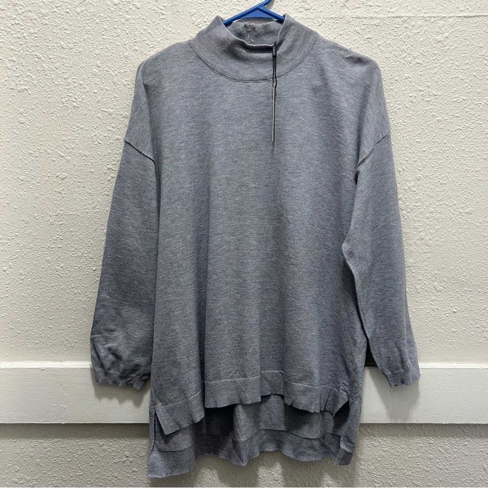 T Tahari Grey Women's Mock Neck Zipper Back Sweater NWT 1X